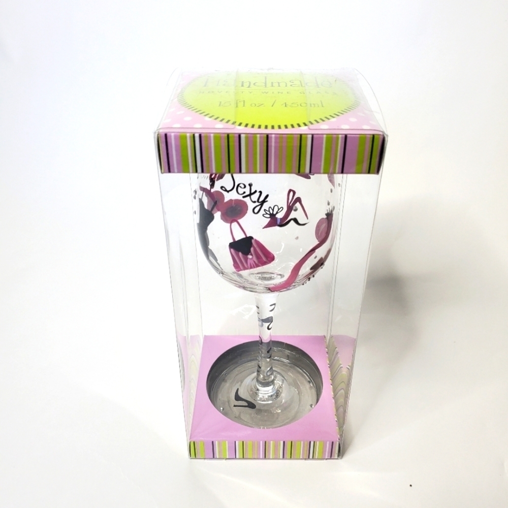 Single and Sexy Wine Glass Handpainted New In Box